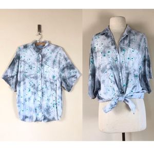 vintage splatter paint tie dye 90s button up blouse abstract print shirt grunge